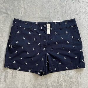 LOFT Shorts 12 Womens NWT Anchor Nautical Chino Midrise Navy Blue